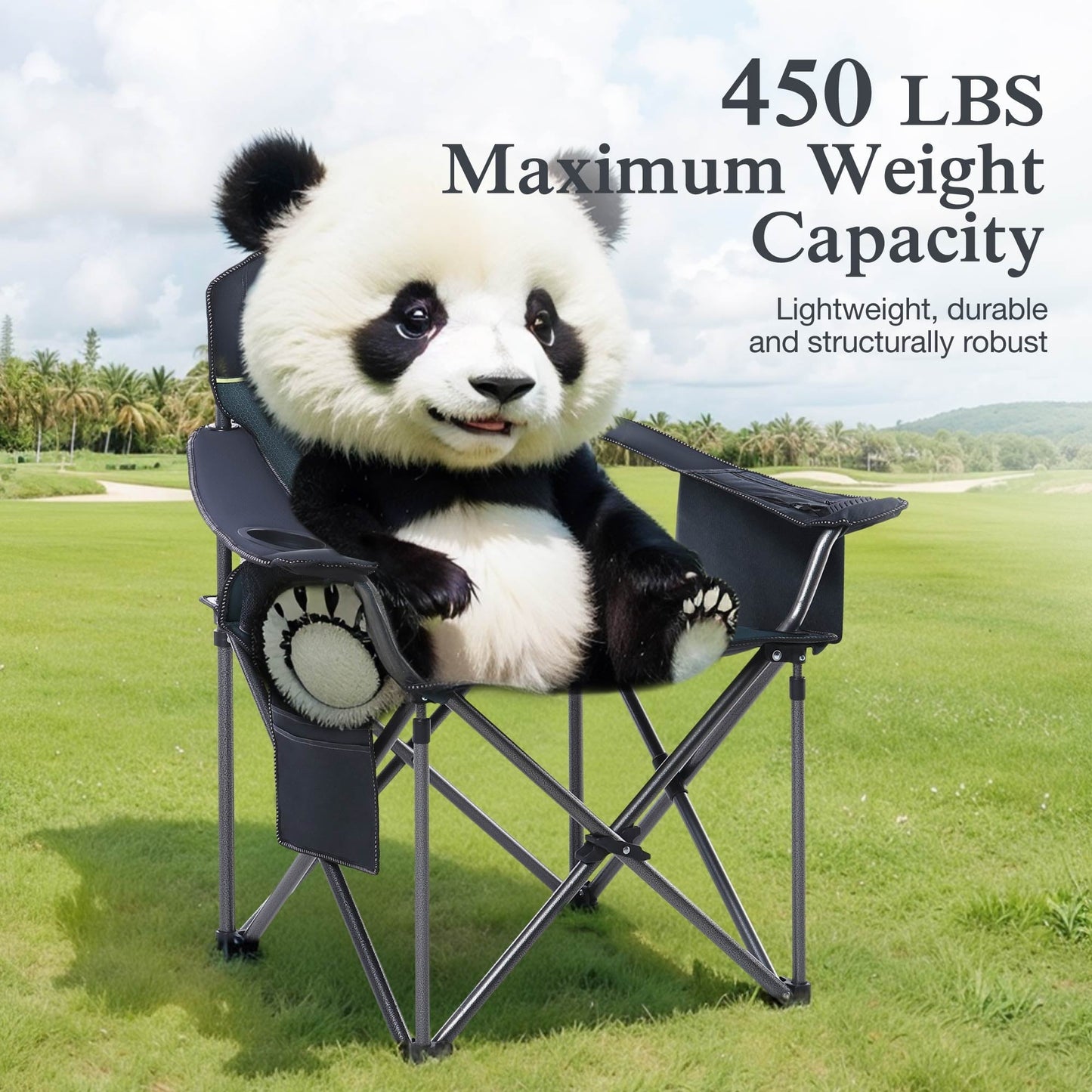 Sophia & William Heavy Duty Steel Camping Chair Outdoor Oversized Padded Lawn Chair with Cooler, 450LBS Capacity, 2 Pack, Green
